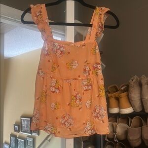 LOFT Peach Floral Sleeveless Blouse